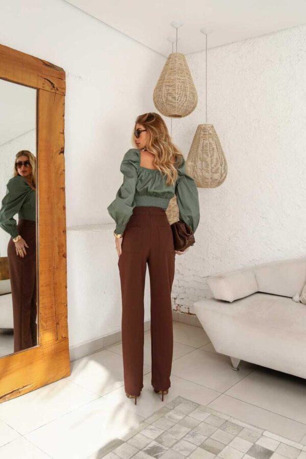 Calça com detalhe trançado no cós e ziper atrás - Imagem 6